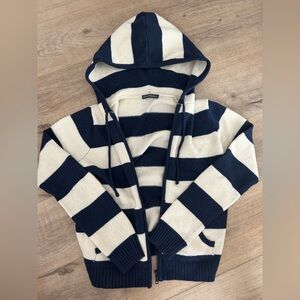 Stripped Zip Up Hooded Sweater